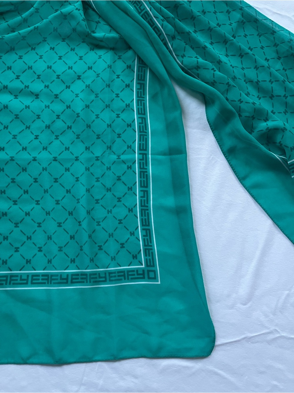 Teal Geometric Silk Rectangular Scarf by Effy Hematian